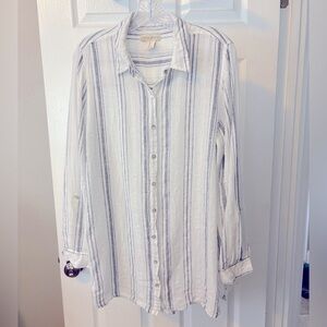 Cynthia Rowley White and Blue Striped Casual Shirt